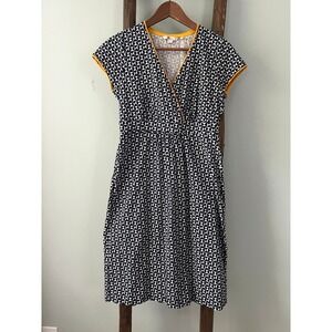 Boden Geometric Print Dress Yellow Trim V-Neck Career Casual Size 8R